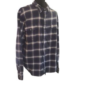 LUCKY BRAND‎ Shirt 100% Cotton Black And White Plaid Long-Sleeved Size XL